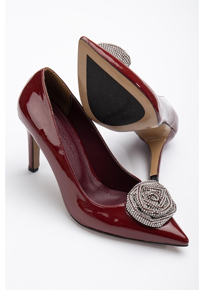 Dilimler Ayakkabı Rugan İnce Topuk Bordo Ten Kadın Stiletto-2530-bordo Bordo
