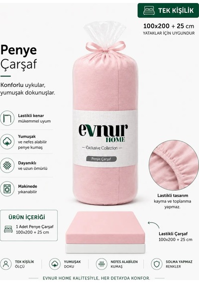 Evnur Tek Kişilik Penye Çarşaf Pudra
