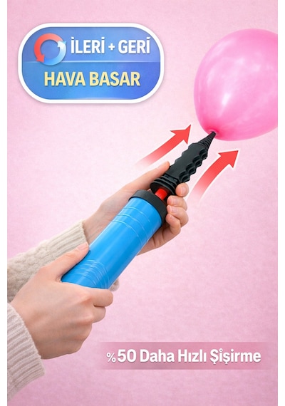 Portatif Manuel Balon Pompası Çift Yönlü El Tipi Balon Şişirme Aparatı Renkli