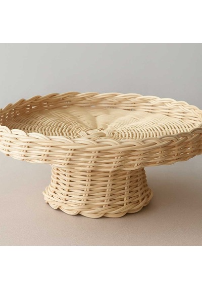 Rattan Örgü Bambu Ayaklı Sunumluk Ahşap