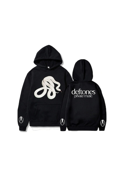 Gri Unisex Özel Müzik Yılan Hoodie Band Deftones Grafik Sonbahar Rahat Uzun Siyah