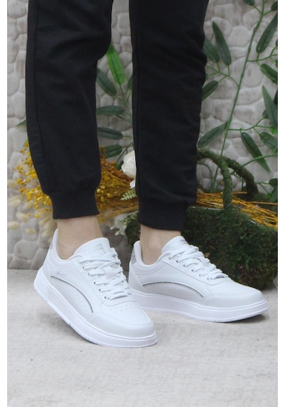 Fort Wks 2765 Beyaz Gümüş Hafif Rahat Sneaker Kadın Spor Ayakkabı 001