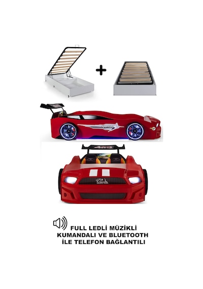 Bazalı Kırmızı Arabalı Yatak Mst Full Ledli Kumandalı Ve Müzikli 90x190 Cm Bazalı Kırmızı Arabalı Yatak Mst Full Ledli Kumandalı Ve Müzikli 90x190 Cm