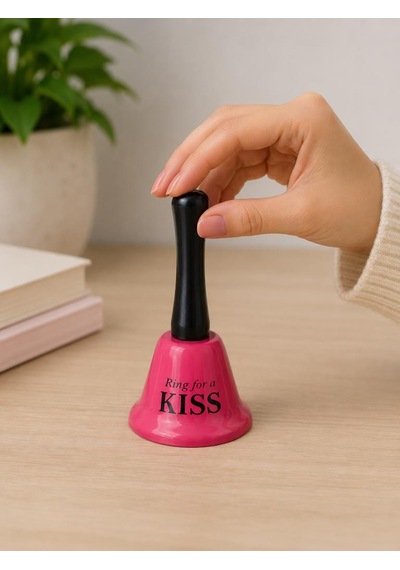 El Çanı Dekoratif Masa Zili Ring For A Kiss Tasarımlı Romantik Hediye 13 Cm Çan Zil