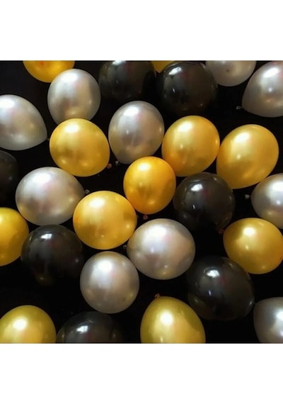 100 Adet Metalik Siyah,gümüş Gri,gold Altın Sarısı Parlak Balon Helyumla Uçabilen