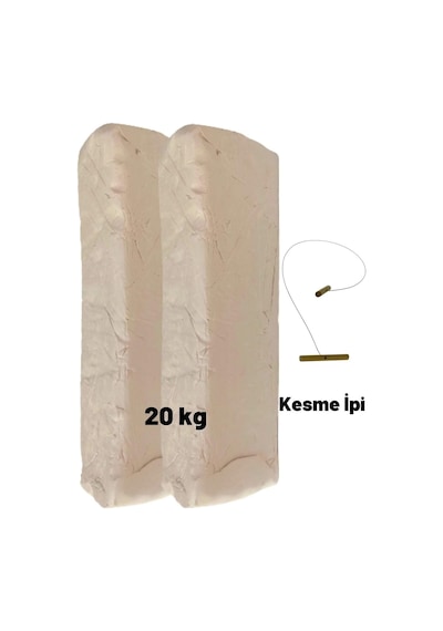 Beyaz Seramik Hamuru, Doğal Kil Çamuru, Oyun Hamuru, 20 Kg, Çamur Kesme Teli-ipi Beyaz Standart