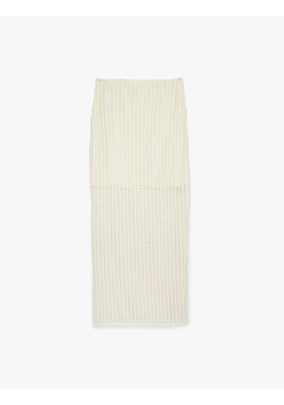 Koton Astarlı Yüksek Bel Slim Fit File Kalem Uzun Etek Ekru 6sal70009ık