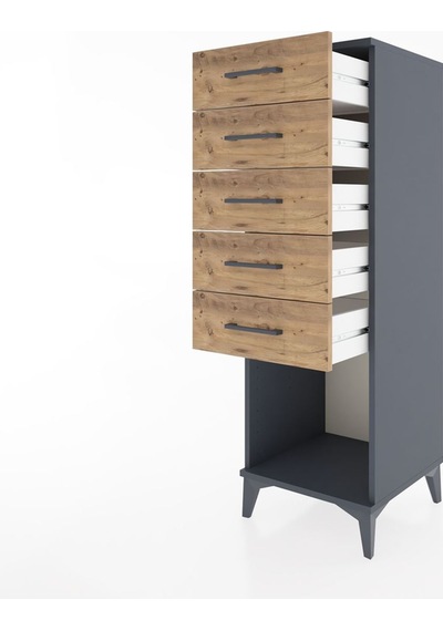 Hyperion Dolap 5 Çekmeceli 44x44x134 Antrasit-çam Antrasit