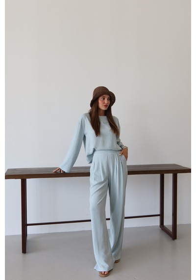 Laluvia Mavi Marisol Bluz Pantolon Takım Mavi