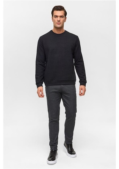 SÜVARİ Siyah Regular Düz Bisiklet Yaka Sweatshirt Siyah