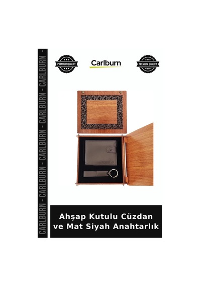 Ahşap Kutulu Cüzdan Ve Mat Siyah Anahtarlık Sunum Seti Set Ürün Aksesuar Kombin