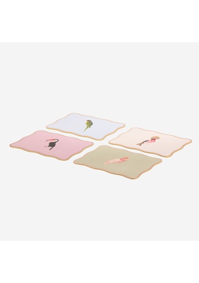 Kuşlu Pembe Mantar Dörtlü Amerikan Servis 32x24,5 Cm
