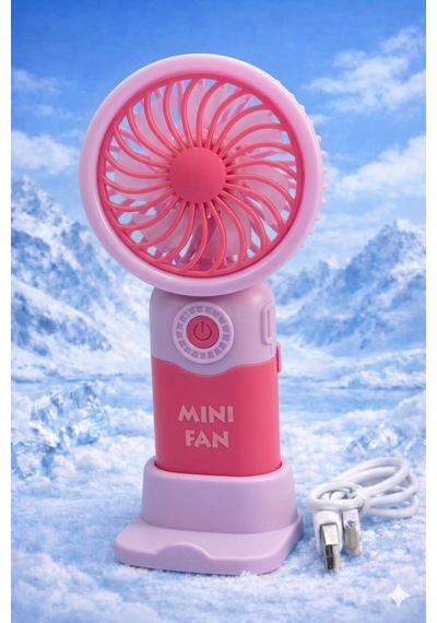 Fit Pudra Pembe Mini Taşınabilir Sessiz El Fanı 3 Hız Ayarl Mini El Pervanesi Soğutucu-vantilatör