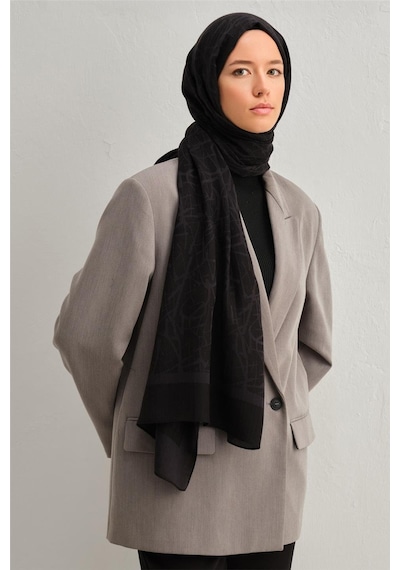 Armine Tencel İpek Kaligrafi Desen Şal 01 Siyah