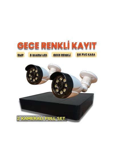 2 Kameralı Hareket Algılamalı 5mp Sony Lensli Pvc Kasa Güvenlik Kamera Seti