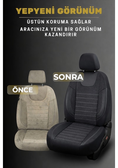 Lifos Hafif Ticari Serisi Koton Kumaş Oto Koltuk Kılıfı Tam Set Berlıngo-caddy-connect-courıer-doblo-dokker-partner Siyah-Gri