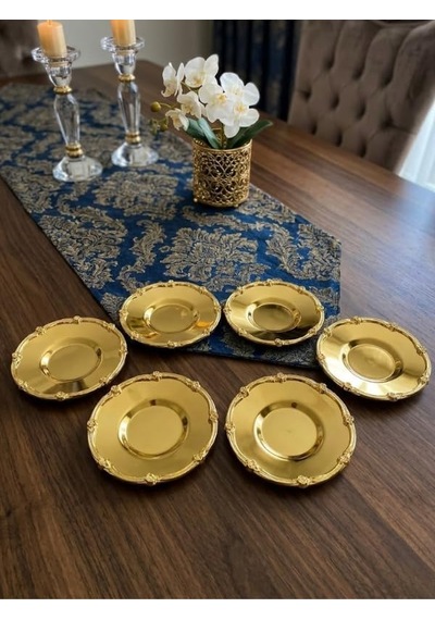 Vintage Serisi Elegance Gold Çay Tabağı Seti 6 Adet - Bayramlık Servis Seti Diğer