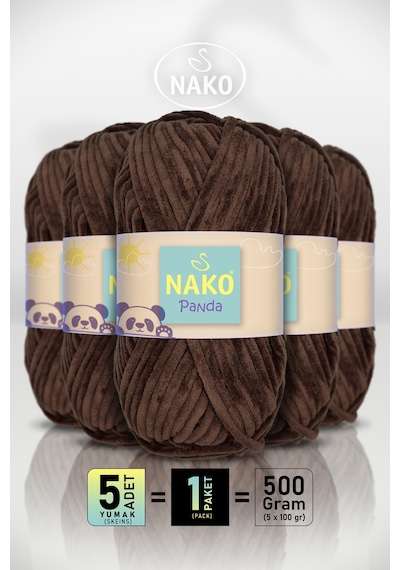 Panda - Koyu Kahve 3105 - 5'li Paket - 100gr/120m - Kadife El Örgü İpi - Amigurumi Punch İpi