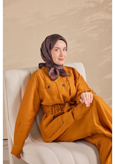 Silk Home Twill İpek Flow Lines Eşarp Çikolata Kahve 90x90 Çok Renkli
