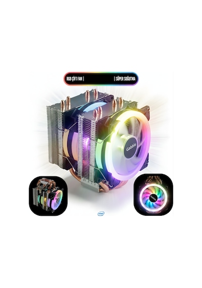 Gabble Cool Storm T90 Rgb Çift Fanlı İşlemci Fanı - Intel Uyumlu Kule Tipi Cpu Soğutucu