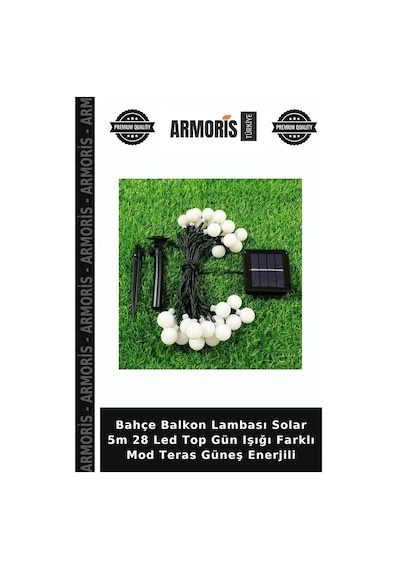 Bahçe Balkon Lambası Solar 5m 28 Led Top Gün Işığı Farklı Mod Teras Güneş Enerjili