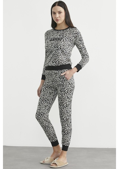 Sementa Leopar Desenli Pijama Takım - Ekru Ekru