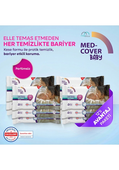 Med-cover Baby Pişik Önleyici Bakım Mendili Kese Formu 8'li x 12 Avantaj Paketi