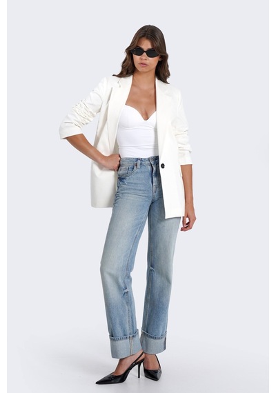 Thalure Kadın Beyaz Keten Blazer