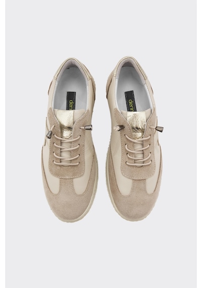 Derinet Hakiki Deri Kadın Sneaker Bej Bej