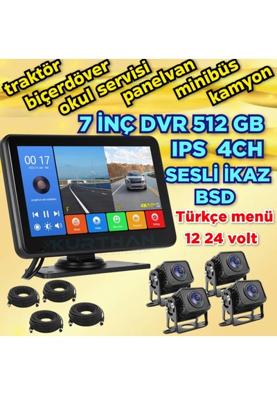 4 Kameralı 4k Ultra Hd 512 Gb Dvr-usb-bsd Monitör Seti 12 - 24 Volt
