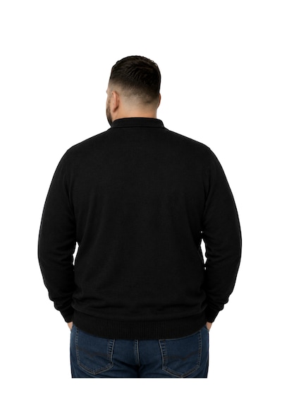 Battalmoda Erkek Büyük Beden Siyah Düğmeli Polo Yaka Triko Kazak 3xl-4xl-5xl-6xl