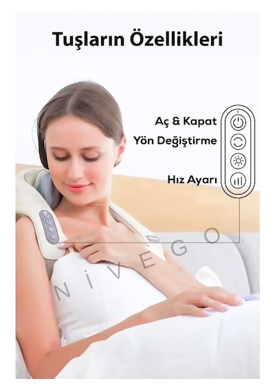 Nivego Sıcak Kompresli Omuz Ve Boyun Ovmalı Isıtmalı Yoğurmalı Sırt Bel 4d Masaj Cihazı Gri