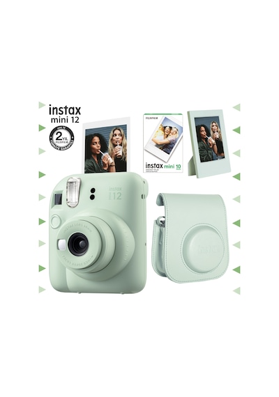 Fujifilm Instax Mini 12 Fotoğraf Makinesi + 10'lu Film + Çerçeve + Deri Kılıf Seti Yeşil
