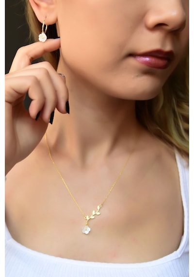 Papatya Silver 925 Ayar Gümüş Altın Kaplama Manolya Çiçeği Kolye Küpe Set
