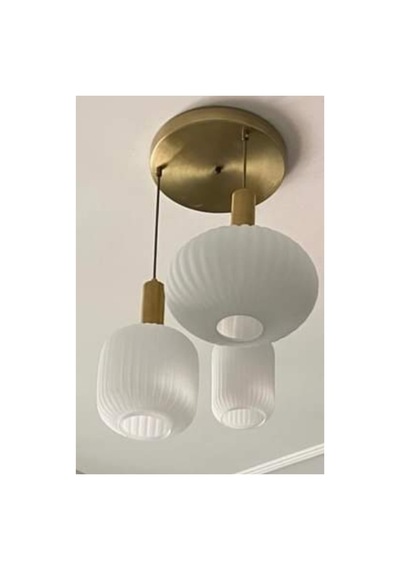 Rustik Üçlü Opal Camlı Avize Kasa 40cm Eskitme Siyah