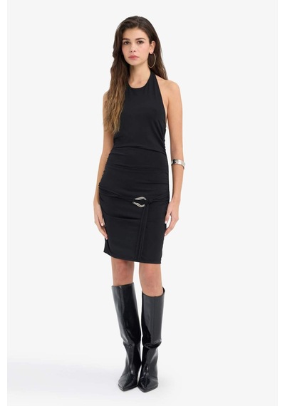 Defacto Yılbaşı Temalı Bodycon Vücudu Saran Halter Yaka Mini Elbise G5938ax25wnbk81 Siyah-bk81