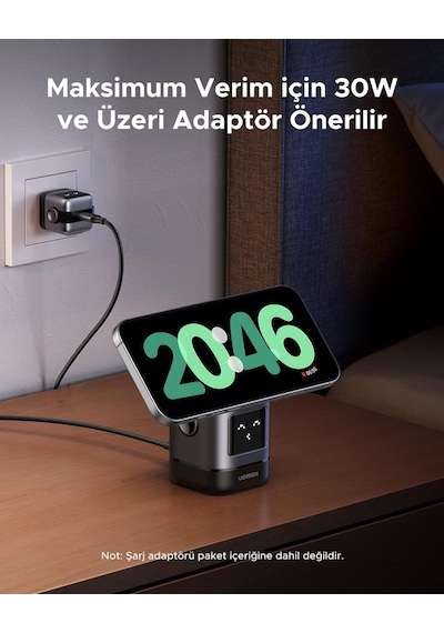 Uno Qi2 20w 2'si 1 Arada Kablosuz Şarj Cihazı 15w İphone + Airpods 5w Siyah