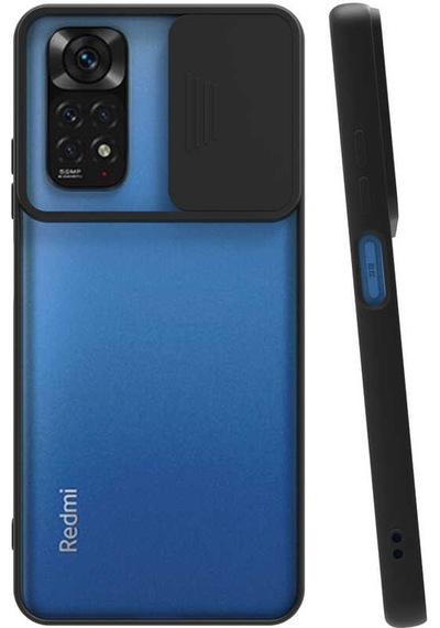Kilifone - Redmi Note 11 Global Uyumlu - Kılıf Slayt Sürgülü Arkası Buzlu Lensi Kapak - Siyah