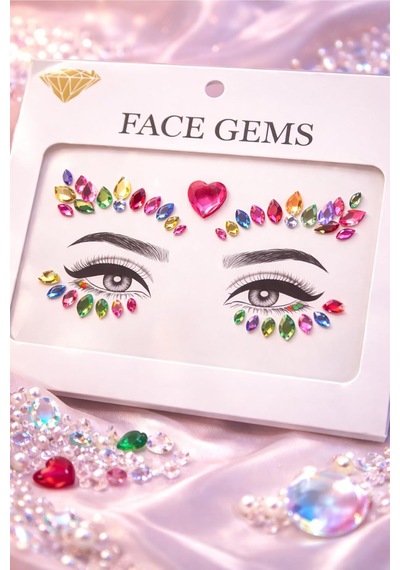 Rengarenk Kalp Detaylı Yüz Taşı Face Gems Sticker