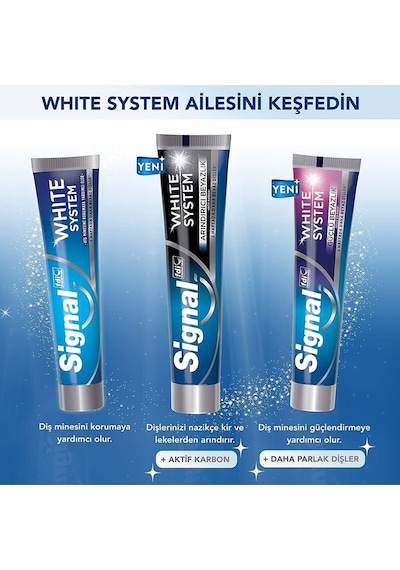 Signal White System Beyazlık Aktif Karbon Diş Macunu 4 x 75 ML