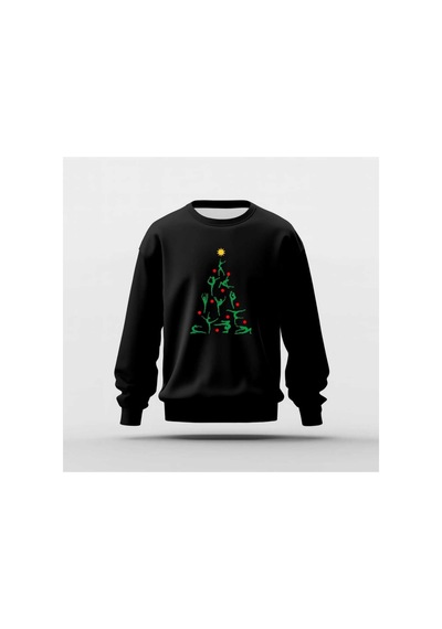 Ada Kostüm Tasarım Christmas Tree Cimnastik Baskılı Basic Sweatshirt Siyah