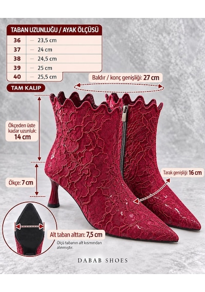 Dabab Shoes Mona Kadın Bordo Dantel İşlemeli Sivri Burun Sıcak Astarlı Fermuarlı 7 Cm İnce Topuklu Bot Bootie Dabab Shoes Mona Kadın Bordo Dantel İşlemeli Sivri Burun Sıcak Astarlı Fermuarlı 7 Cm İnce Topuklu Bot Bootie