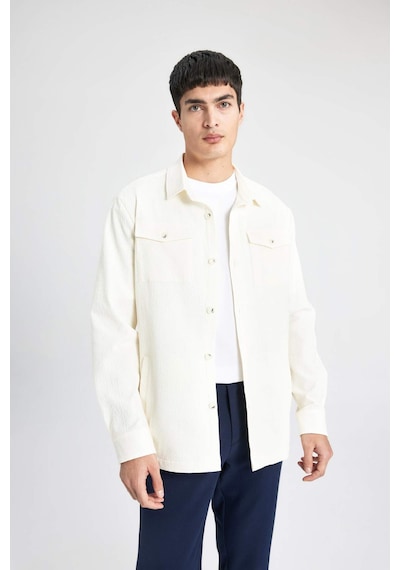 DeFacto Regular Fit Polo Yaka Gofre Dokulu Gömlek Ceket B6682AX24SPWT32