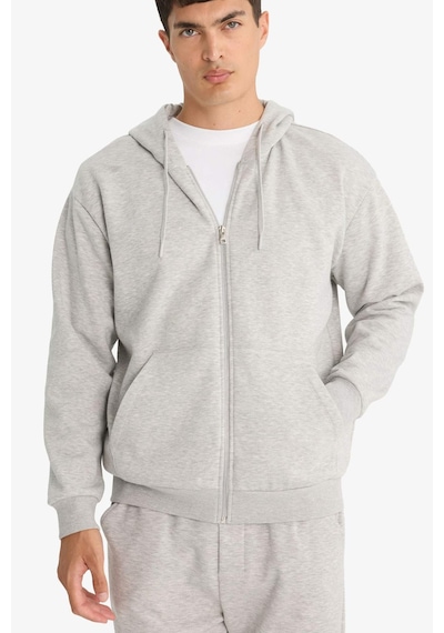 Defacto - Relax Fit Kapüşonlu İçi Yumuşak Tüylü Basic Düz Cepli Kalın Fermuarlı Sweatshirt D7599AX25SP Gri