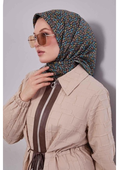 Levidor Mini Yazı Detayi Twill İpek Eşarp-0926 Acı Kahve