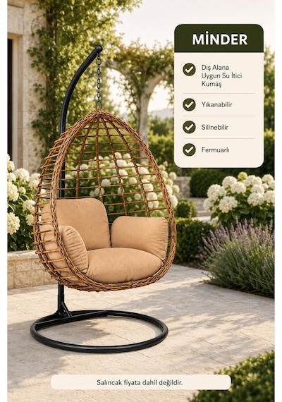 Sadece Minder Tek Kişilik Armut Fındık Salıncak Minderi Bej Rengi Yıkanabilir Silinebilir Outdoor Bahçe Balkon Minderi Bej
