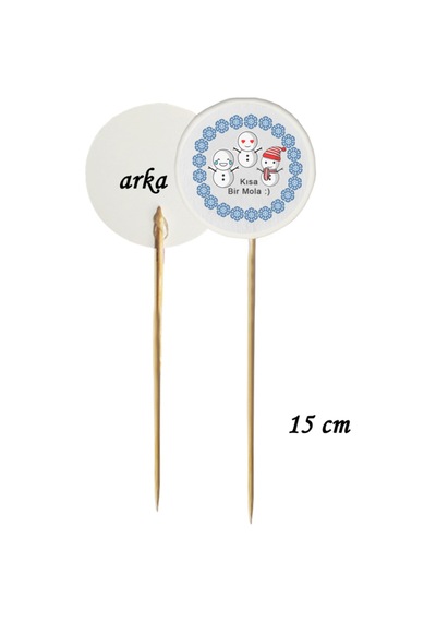 15 Cm Uzun Kürdan - 20 Adet Kısa Bir Mola Baskılı Kokteyl Kürdanı