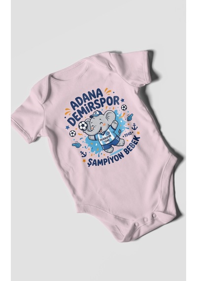 Morivokids Adana Demirspor Temalı Kısa Kollu Bebek Body %100 Pamuk Bebe Pembe