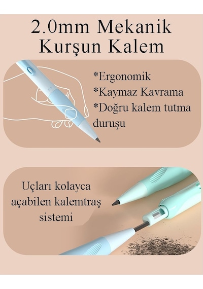 Açık Mavi Kalın Uçlu Kalem 2.0 Mm 1 Adet Ve 2.0 Mm Kalın Uç Siyah 2 Adet Vr22 Kalın Uçlu Mekanik Kalem