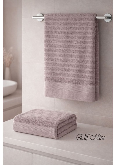2 Parça Banyo Havlusu Seti Pamuklu Şeyma 70x140 + 50x85 Cm Mürdüm